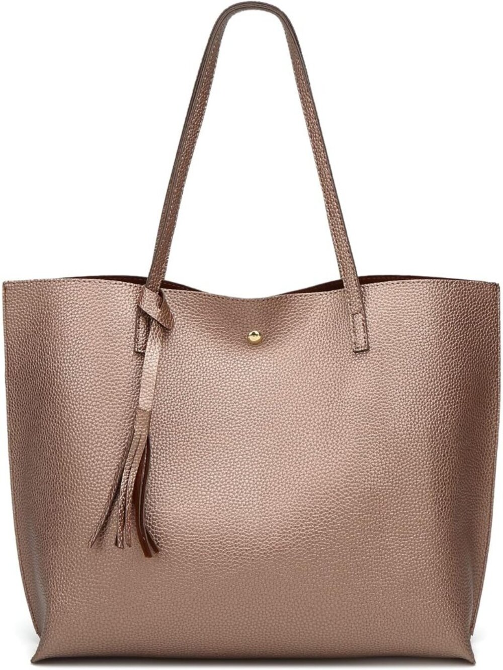 〽️Women's Bronze Big Capacity Tassel Casual Faux Leather Shoulder Tote Handbag